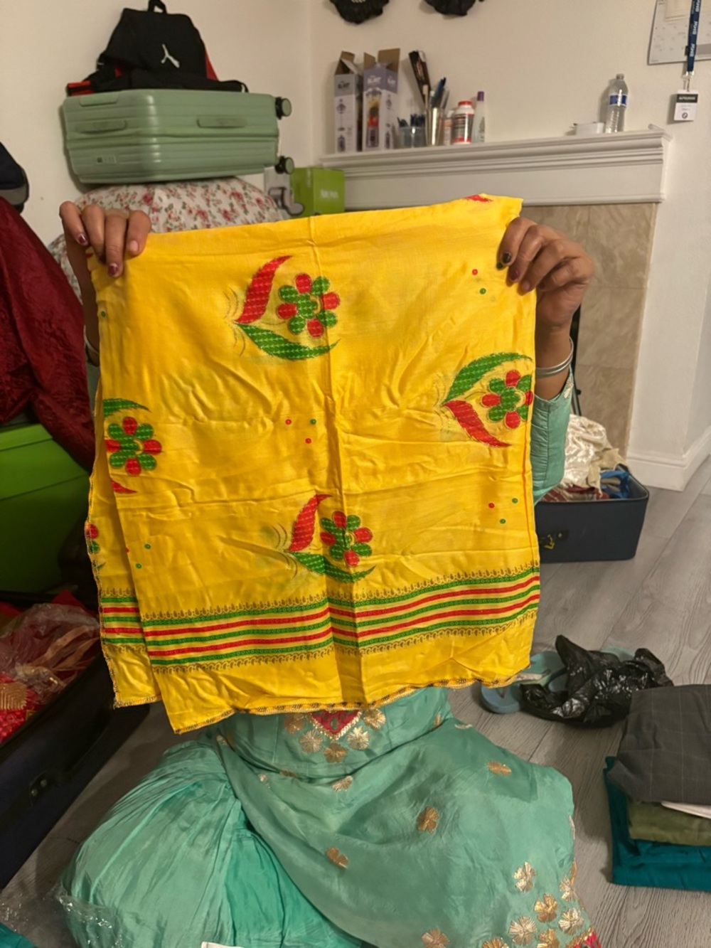 Bright Yellow printed dupatta/ Brand new